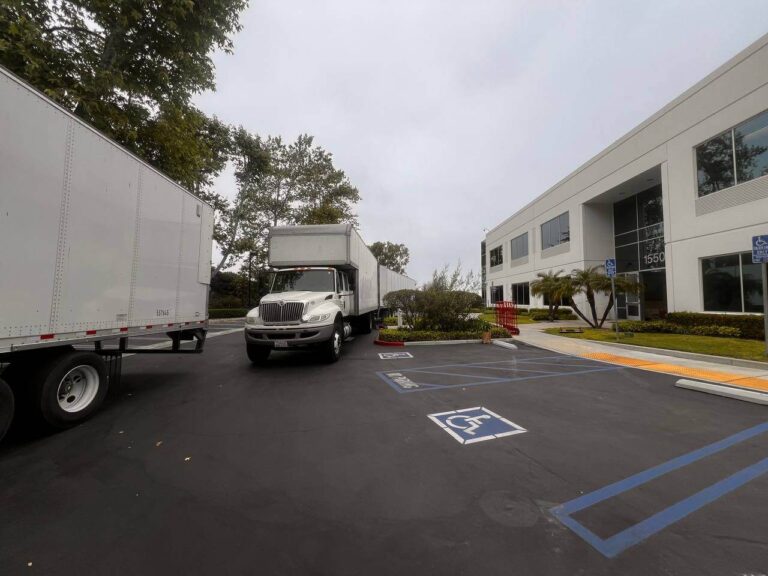 Moving truck parked at residential home in Anaheim Hills
