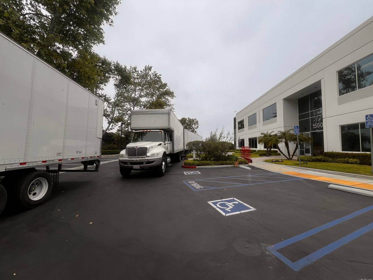 Moving truck parked at residential home in Anaheim Hills