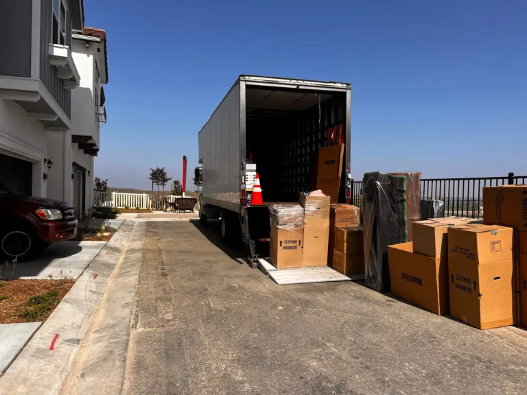 Loading moving truck in Santa Ana neighborhood